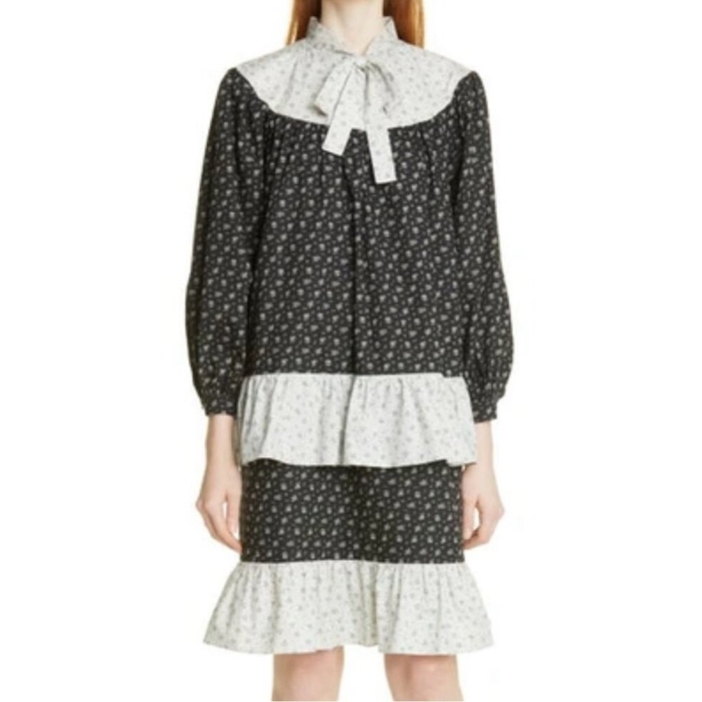 Batsheva Fifi Speckled Floral Tiered Ruffle Midi Dress Women Size 8